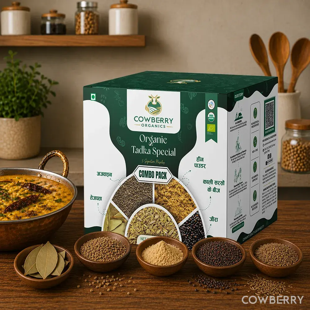 Organic Tadka Special Combo Cumin Seed, Black Mustard Seed Small, Ajwain Seed, Hing Powder, Bay Leaf