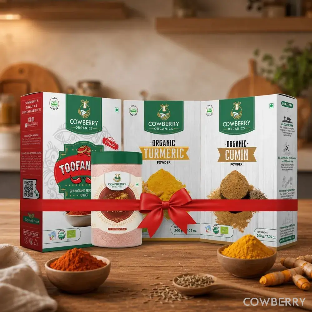 Organic Cumin Powder, Haldi Powder, Chilli Powder & Salt
