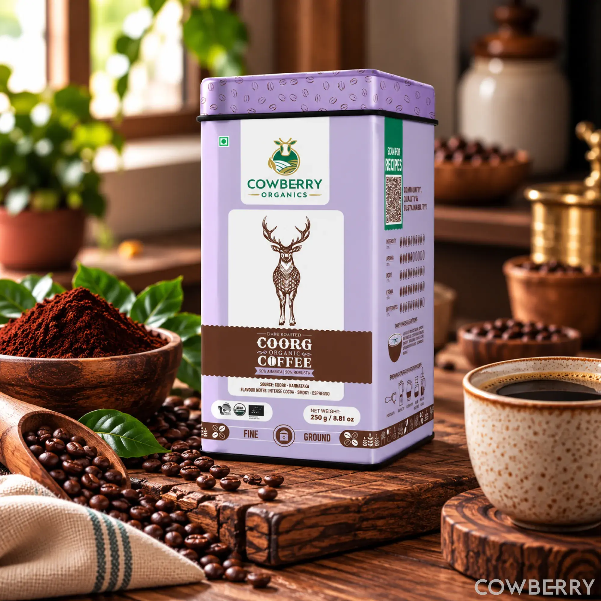 Organic Coffee Powder | 50% Arabica, 50% Robusta | Dark Roast