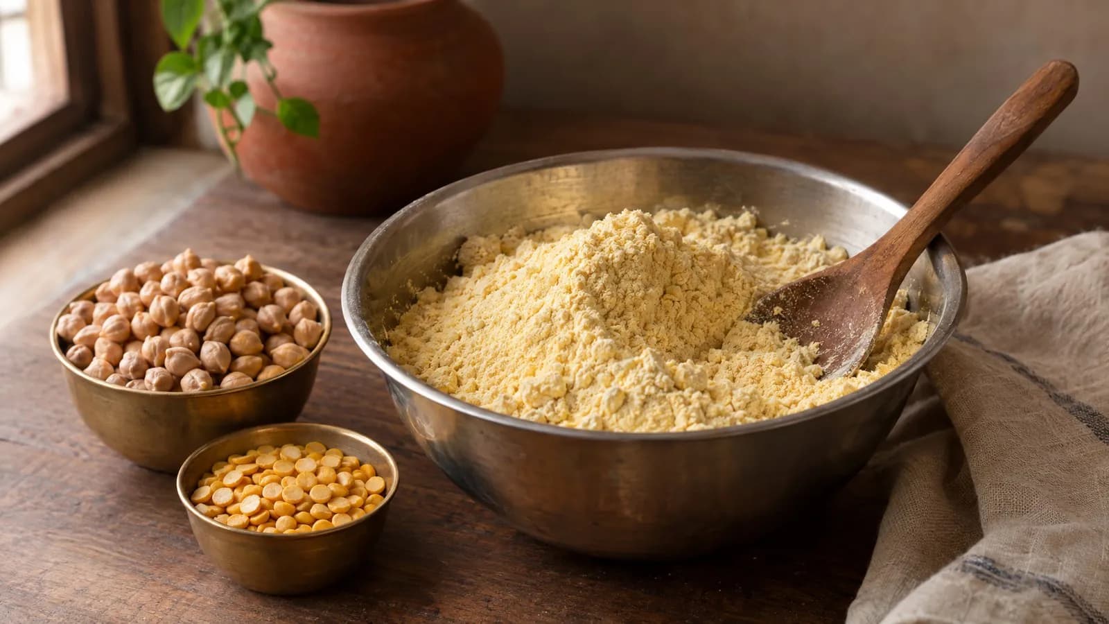 Besan (gram flour) nutrition per 100g: protein, calories, carbs, GI