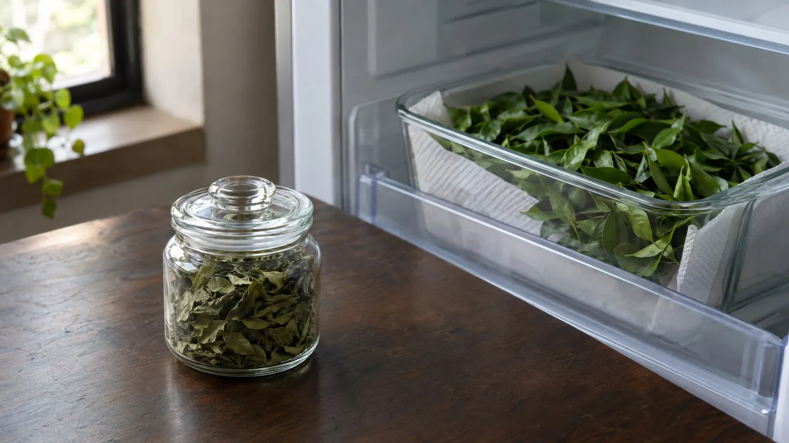 How to store kadi patta for long time: fridge, freezer and drying