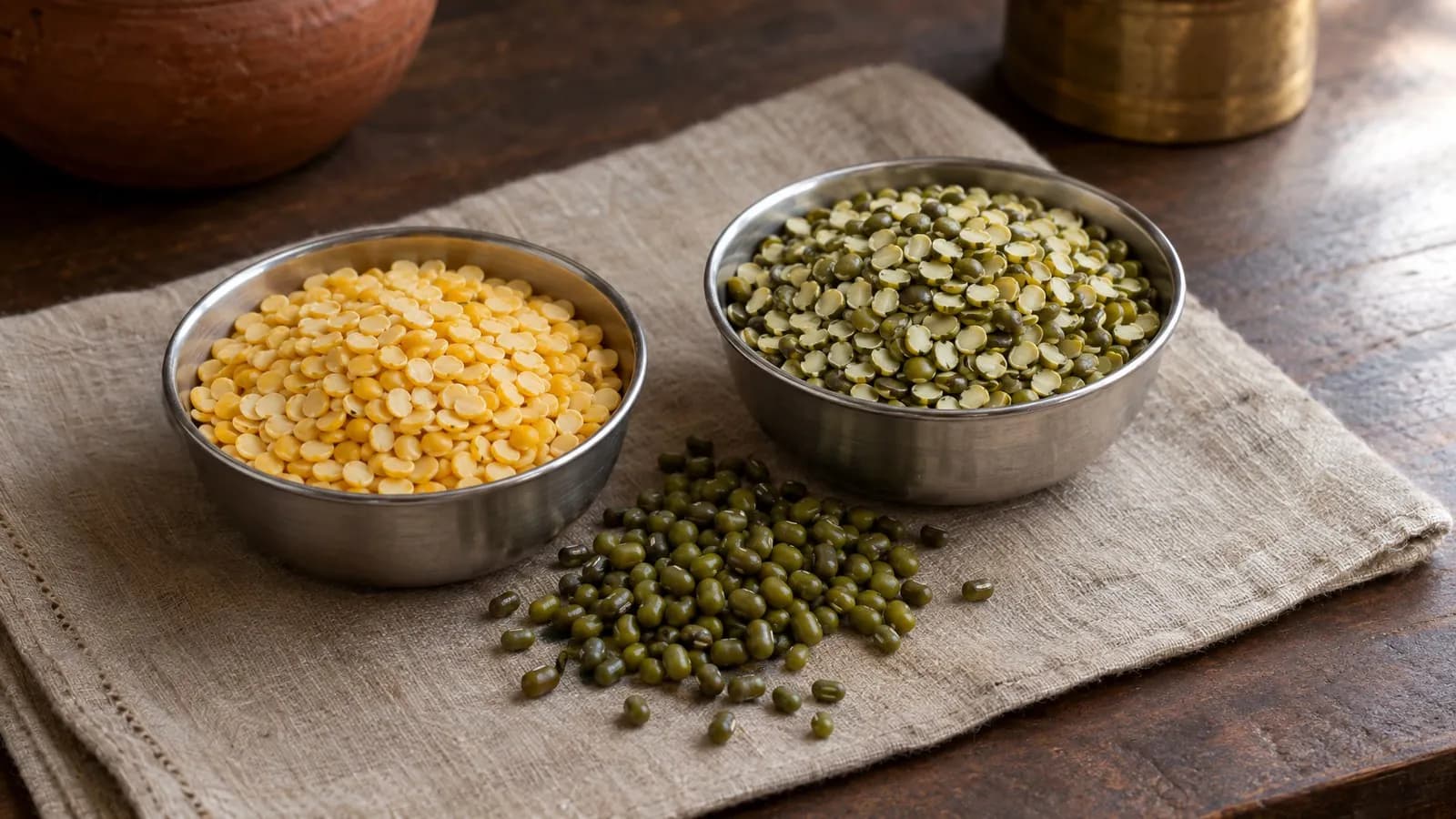 Moong dal in English, Hindi, Kannada (hesaru bele), Telugu and Tamil
