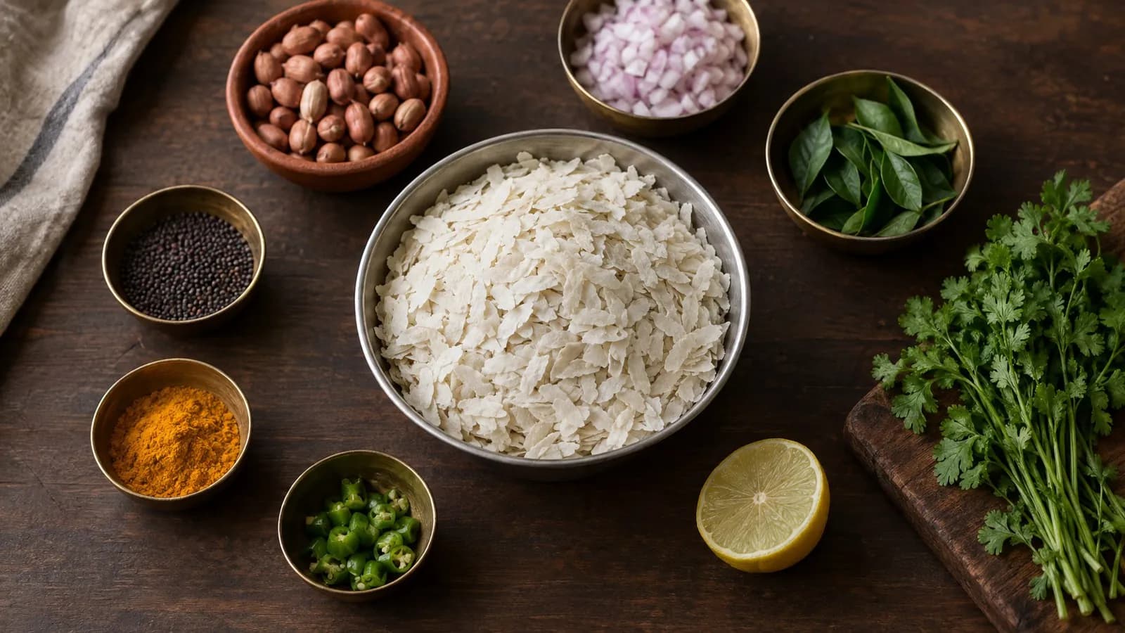 Poha ingredients: the full list and quantity for 1, 2 or 3 people