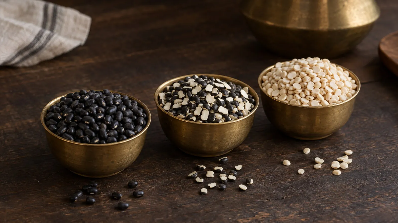 Minapappu in English: urad dal (black gram) in Hindi, Tamil, Kannada