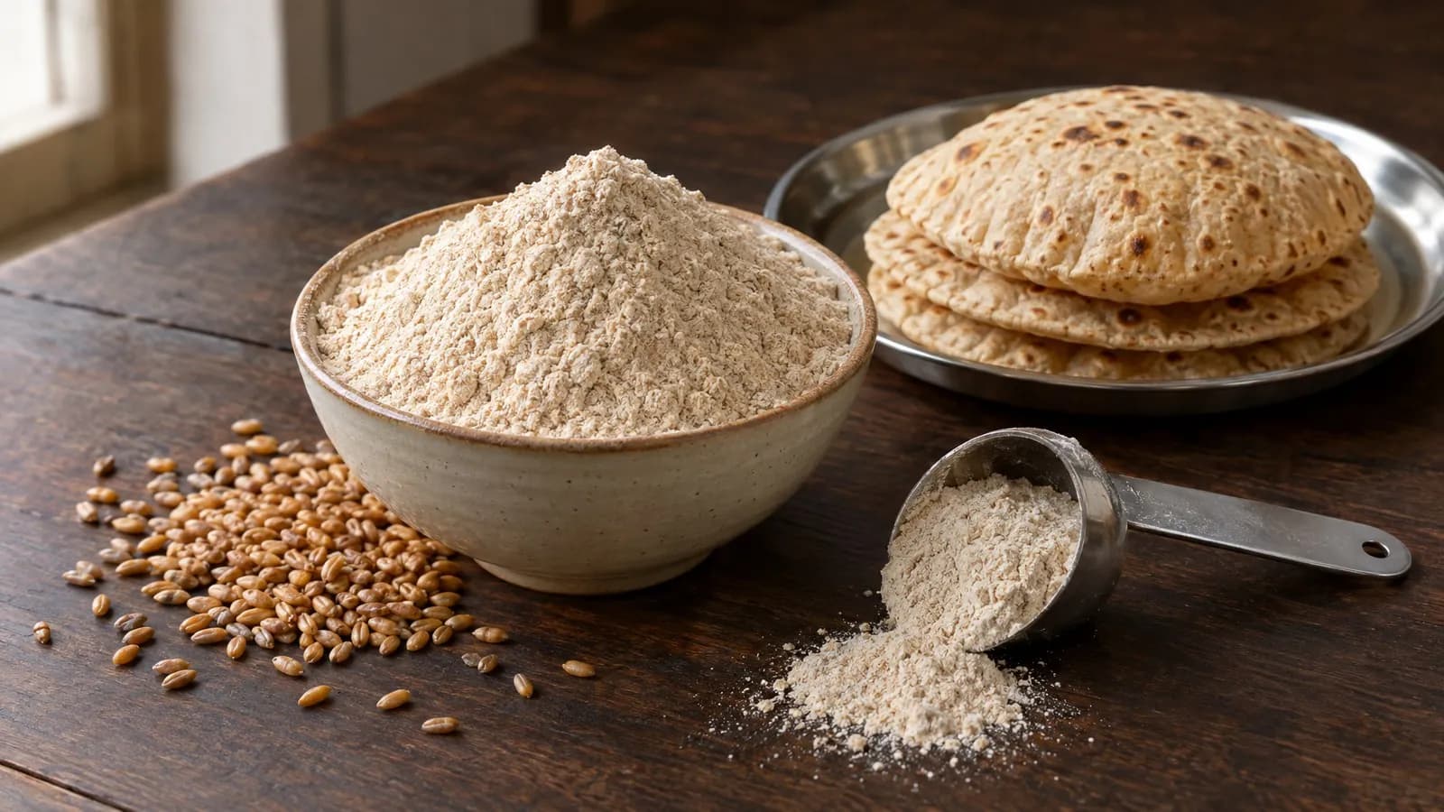 Glycemic index of wheat: roti GI, atta nutrition per 100g